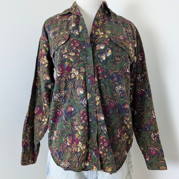 90s Floral Button Down Blouse Long Sleeve Vintage Baggy Relaxed Fit Oversized - Picture 2 of 8